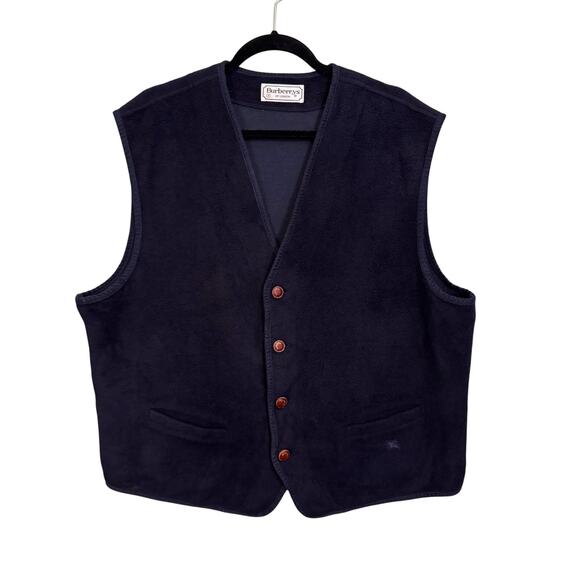 Vintage 90s Burberrys Vest Mens 8 Navy Blue V Neck Sleeveless Button Wool Blend - Picture 1 of 12